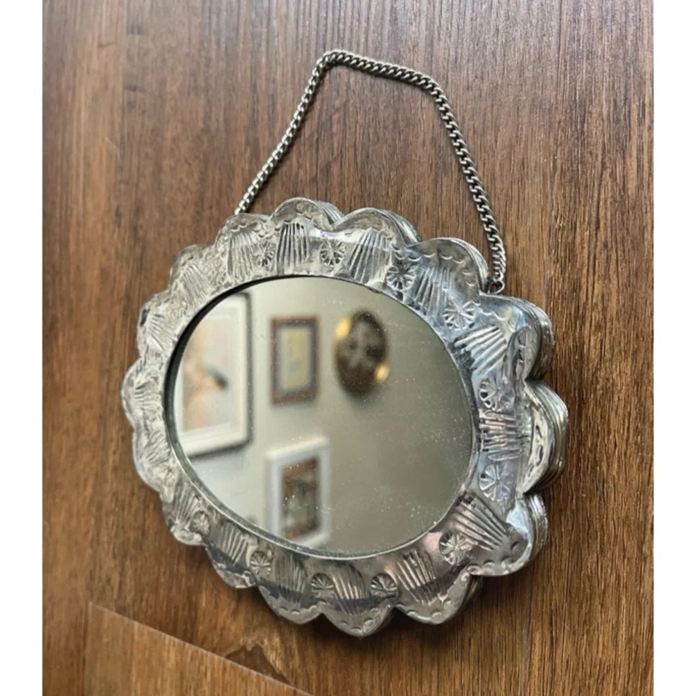 🪞Vintage Turkish Wedding Mirror with Silver Floral Embossed Design Wall Art🪞